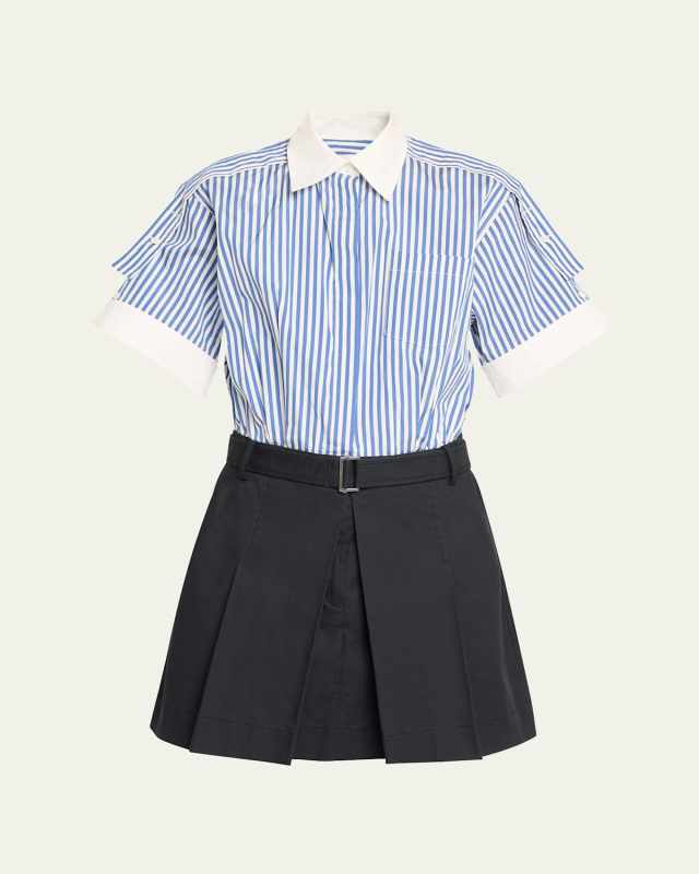 Short-Sleeve Combo Mini Shirtdress